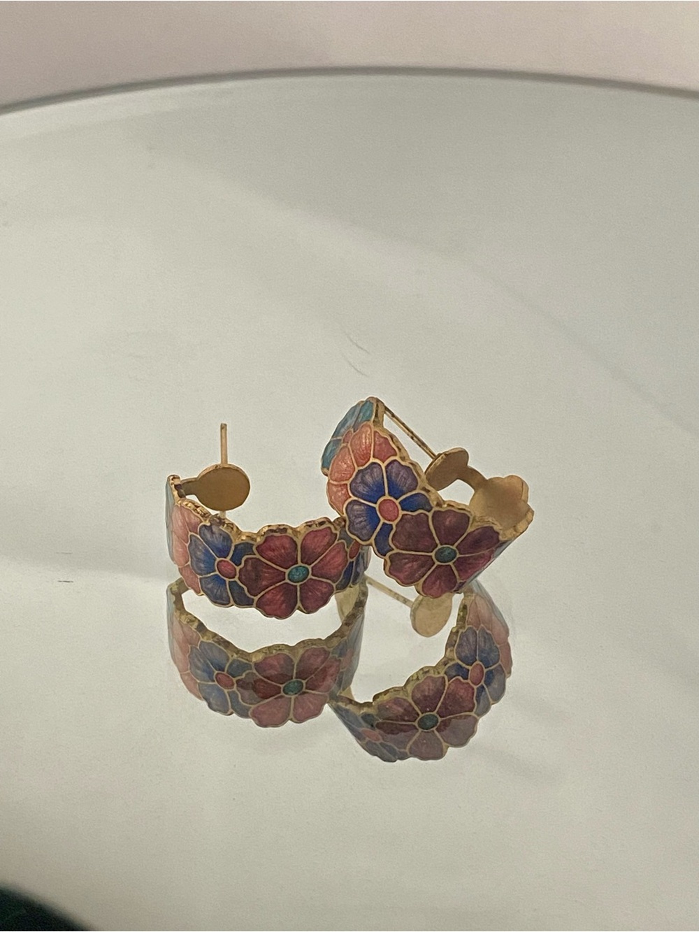 Floral Enamel Hoop Earrings in Pink, Blue & Purple